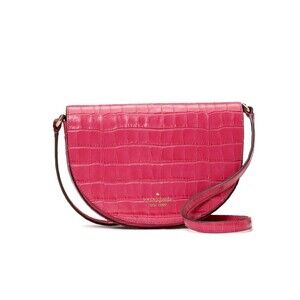 New Kate Spade Luna Crescent Crossbody Croco Embossed Leather Festive Pink
